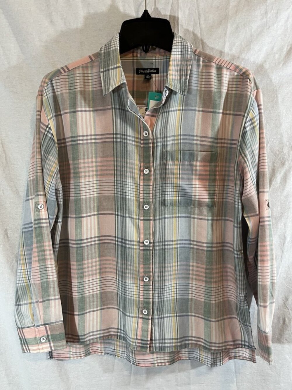 Flag & Anthem Women’s NWT Small pink & Blue Plaid Louise Button Down Shirt